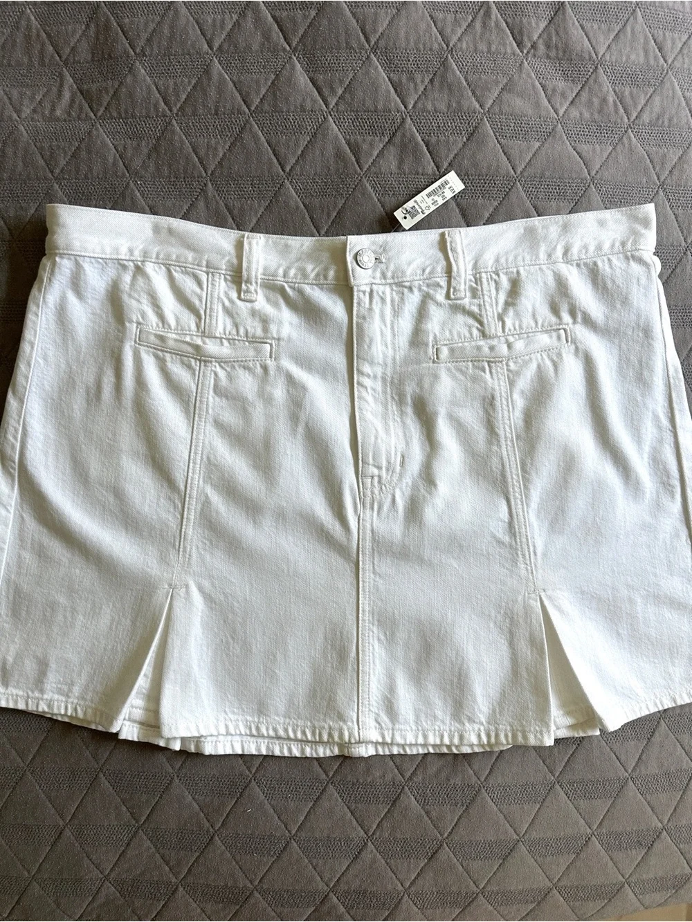 Madewell White Cotton Denim Pleated A-Line Mini Skirt NWT Size 33